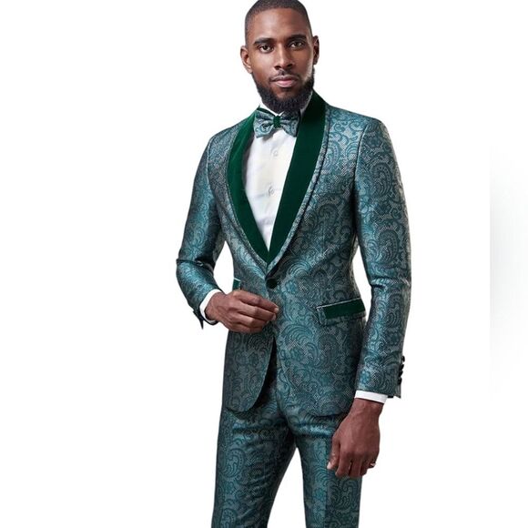 GIOVANNI TESTI Slim Fit Suit, 1 Button, Damask Pattern, Peak Lapel NWT 38R/44R - Picture 1 of 16